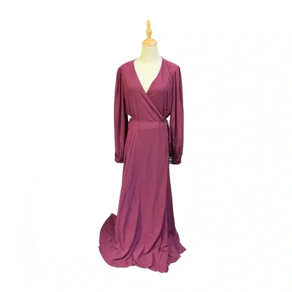 Lulus Dresses & Skirts - NWT Lulus Burgundy long Sleeve Maxi Wrap Dress Size 3X